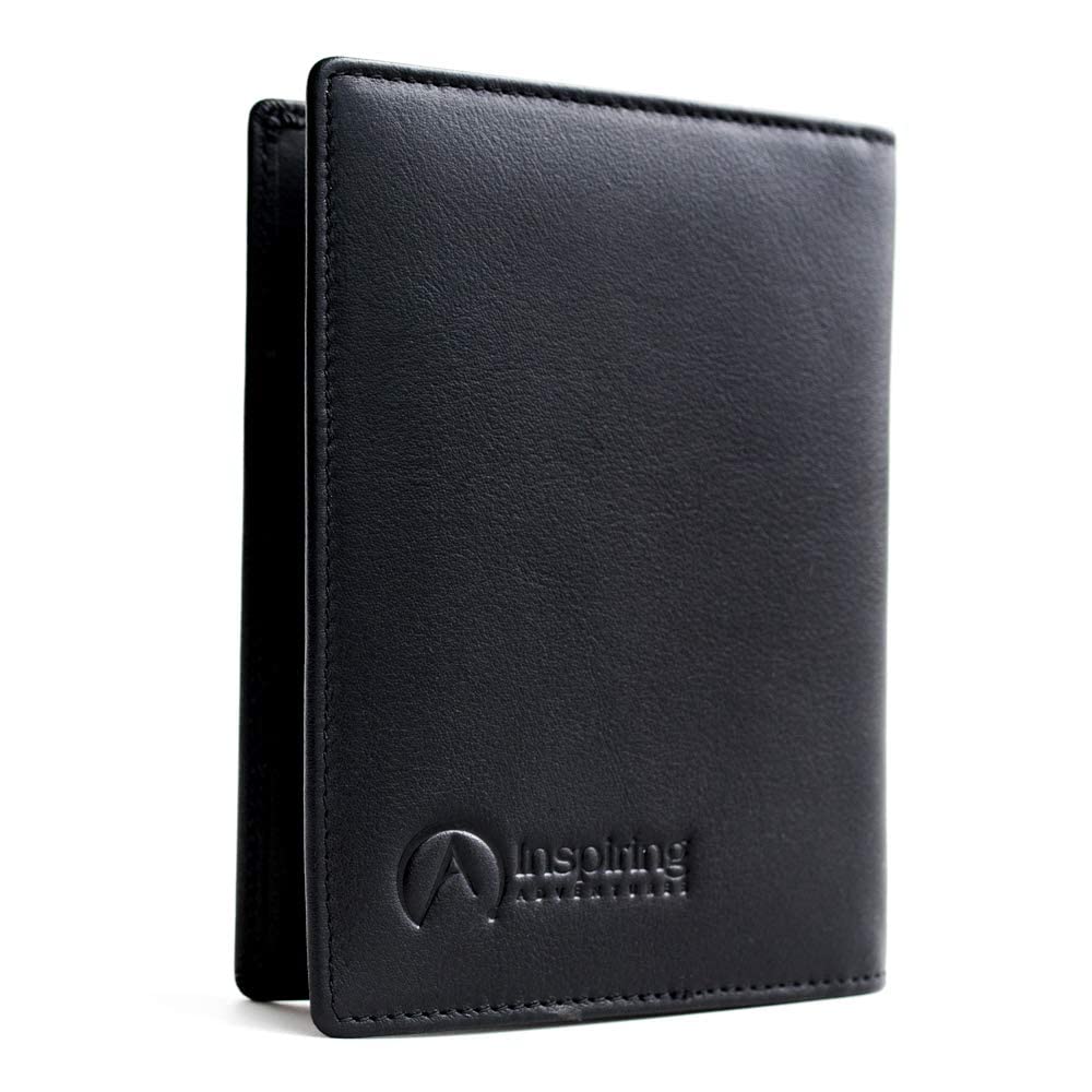 Inspiring Adventures RFID Luxury Leather Passport Wallet, Premium Passport Holder with Gift Box (Black Discreet)