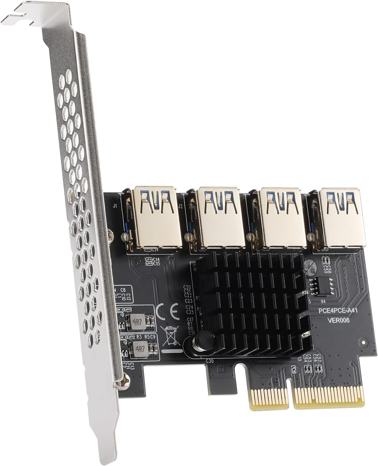 MZHOU PCIe 1 to 4 Riser - PCIE Riser 4X to 16X Splitter Riser Card - PCI-E 4X to External 4 PCI-E USB 3.0 Converter Adapter Card for GPU Bitcoin ETH Mining Device