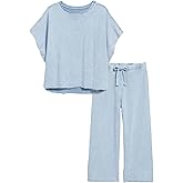 Bozanly 2 Piece Sets for Women Short Sleeve Tops and Capris Loose Matching Pajama Sets Sweatsuits