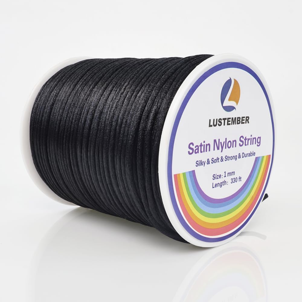 Photo 1 of 330 Feet Satin Nylon String, 1 mm Silky Smooth Durable Nylon Cord for Jewelry Making, Bracelets, Beading, Necklaces, Macrame, Kumihimo, Rattail, and Chinese Knot Craft