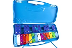 Eavnbaek 25 Notes Glockenspiel Xylophone for Kids, Professional Percussion Instrument with Hard Case and Safe Mallets, for Student Beginners, Music Teaching and Gifts (Blue)