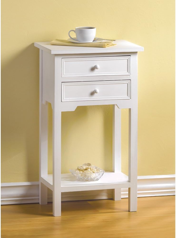 Amazon Com Set Of 2 Wood White End Tables Nightstands With Two Drawers Furniture Decor
