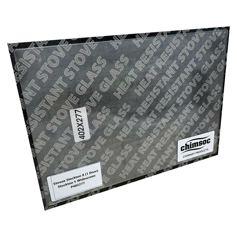 Chimsoc Replacement Stove Glass - Stovax Stockton 8 (1 Door) / Stockton 5 Widescreen (402mm x 277mm Rectangular)