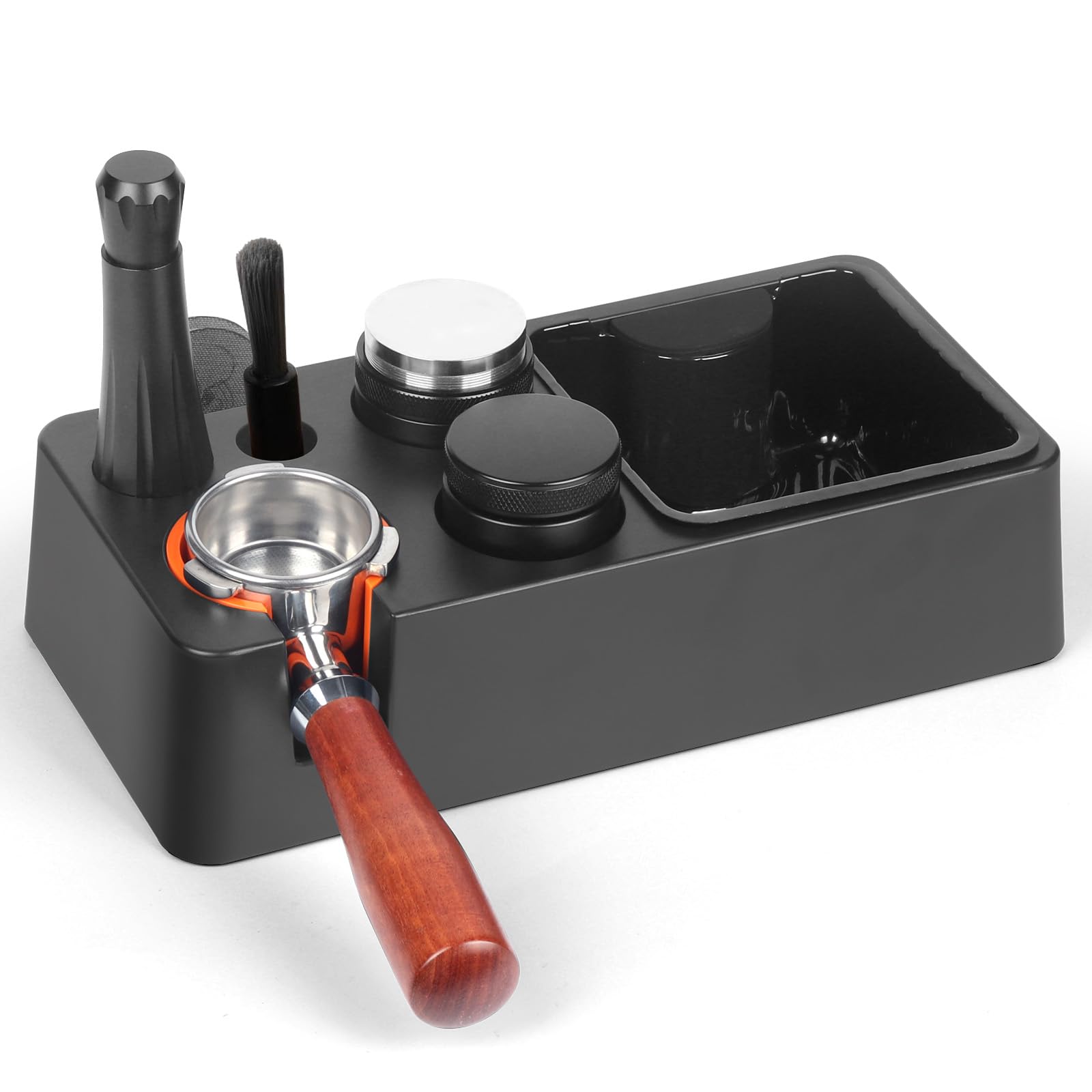 Photo 1 of Espresso Knock Box with Storage – 3-in-1 Coffee Organizer & Espresso Tamping Station for 51mm, 53mm, 58mm Tamper – Non-Slip Base, Removable Knock Bin – Barista Accessories Holder for Espresso Machine