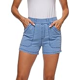 YOCUR Womens Lightweight Denim Shorts Casual Baggy Beach Outdoor Short Pants Elastic Waist High Waisted Pocket Workout Shorts