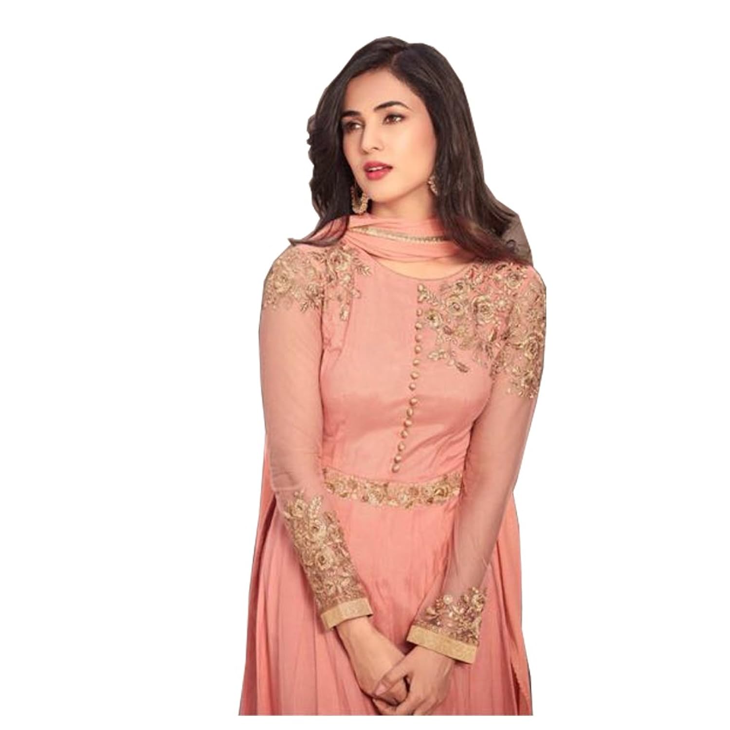 neerja women's net embroidered salwar suit(1257_light orange_free size)