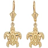 Textured 14k Yellow Gold Hawaiian Honu Sea Turtle Leverback Earrings