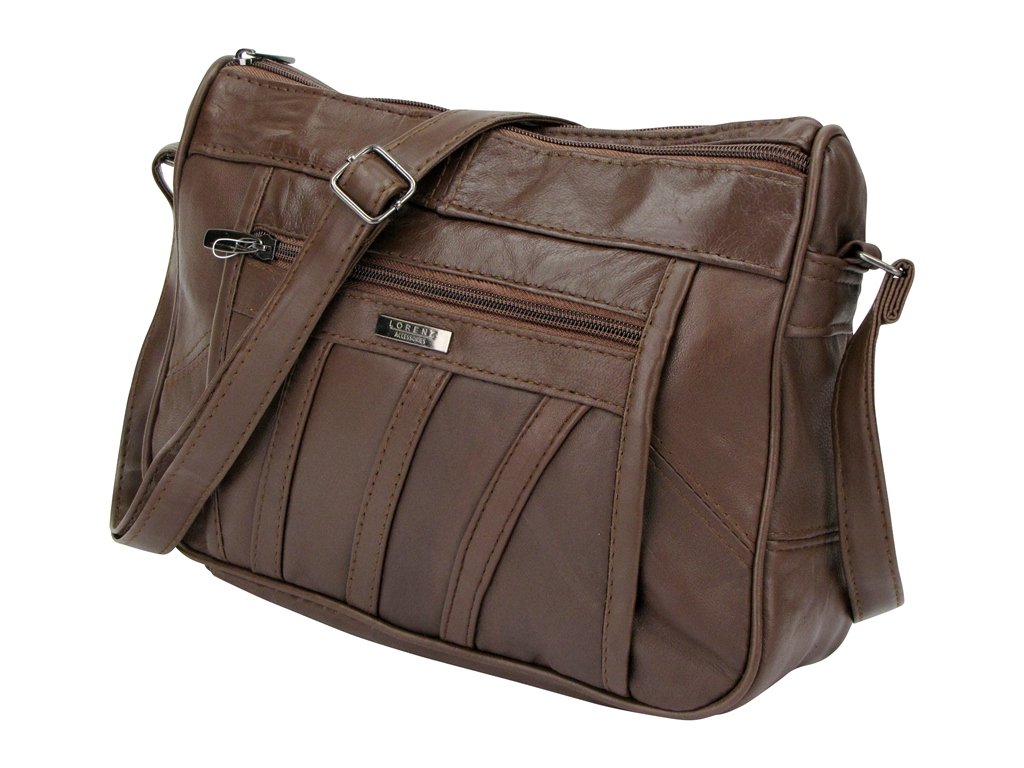 Ladies/ Womens Lorenz Double Top Shoulder/ Hand Bag Soft Leather Nappa Zipped (Dark Brown) Height 22 cms