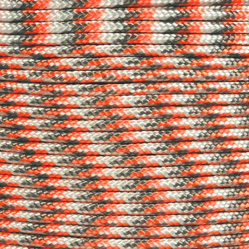 PARACORD PLANET 10, 25, 50, and 100 Foot Hanks of 425 Paracord (3mm) - Made of 100% Nylon for Tactical, Crafting, Survival, General Use, and Much More (Sneaky Orange Camo, 100 Feet)