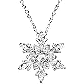 Bestleey Christmas Snowflake Necklace for Women Vintage Blue Crystal Pendant Creative Necklace Snowflake Sweater Chain Necklace Winter Xmas Party Festival Fashion Jewelry