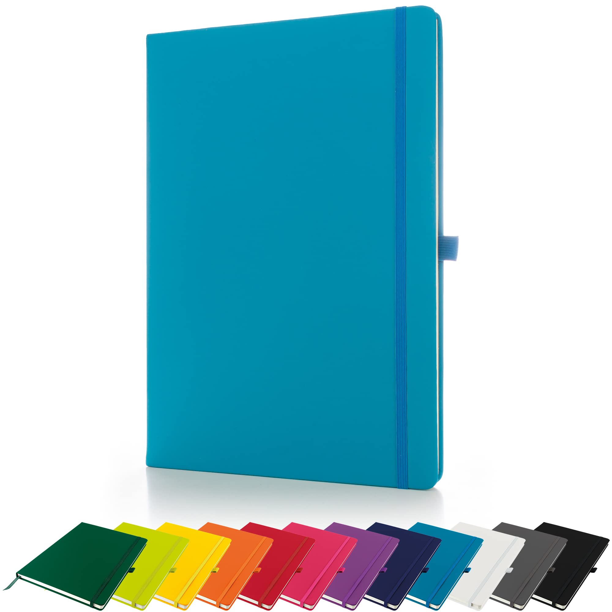 Savvy Bee Premium A4 Notebook New Lined Hardback Journal with Pen Loop,196 Page, Elastic Closure and Ribbon Marker Notepad Note Book Notes Pad (Teal)