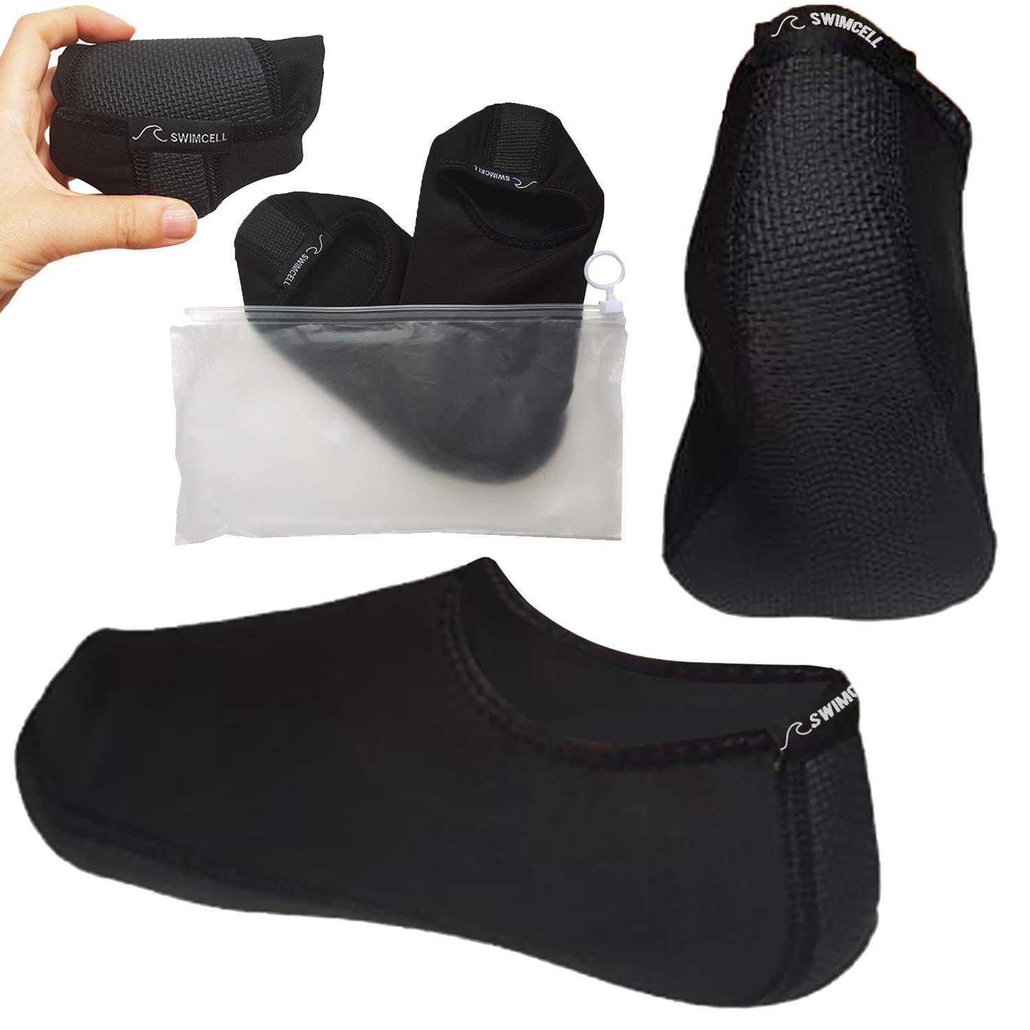 SwimCell Swimming Socks for Men & Women - Comfortable Water Socks for Swimming - Lighter Than Water Shoes - Black 1mm Swim Socks with Rubber Sole for Beach and Pool