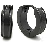 Pair Stainless Steel Carved Stripes Huggy Hoop Earrings 4mm Black Silver-tone Gold-tone Color