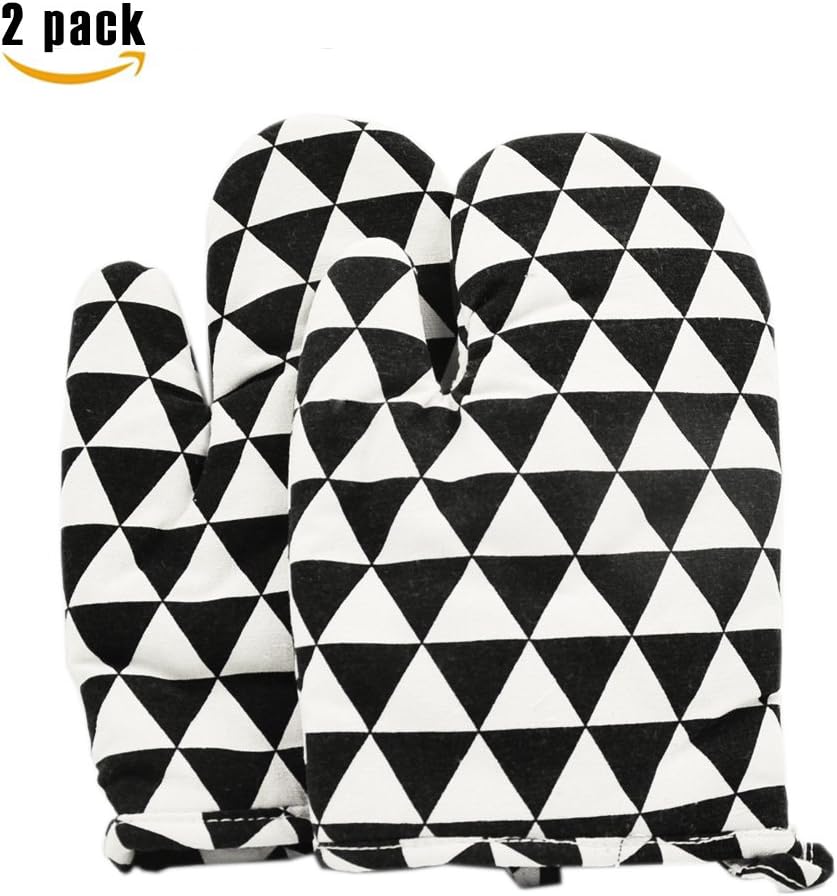AKEfit 100% Cotton Heat Resistant Oven Mitt,Linens Textiles Design,2-Piece for Baking Cooking BBQ Machine Washable,Oven Gloves by Pukka Home (Triangle Style)