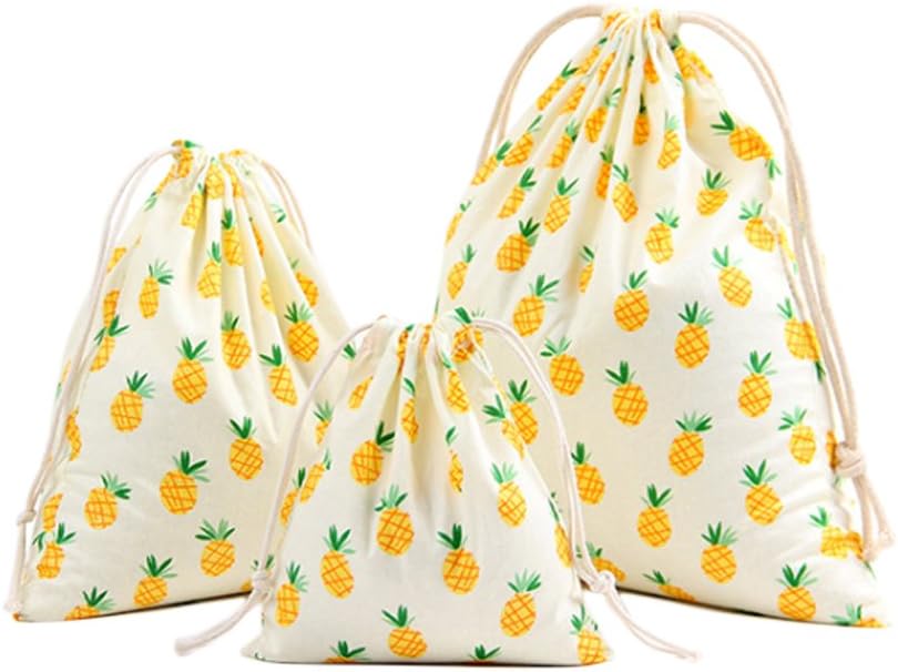 Doitsa 3-Piece Cotton Canvas Drawstring Storage Bag for Home, Travel, Leisure and Organisation