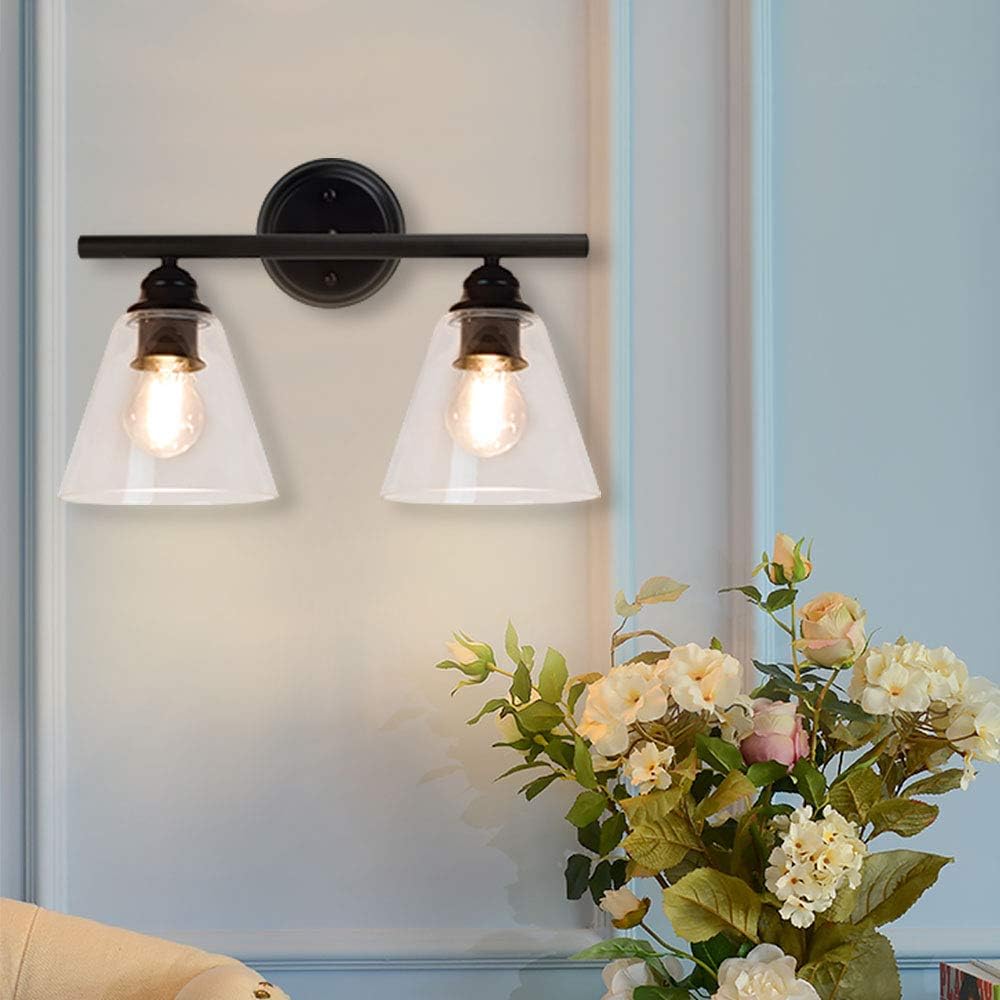 DLLT Wall Sconces Lighting, 2Light Wall Mount Lamp with Cone Clear