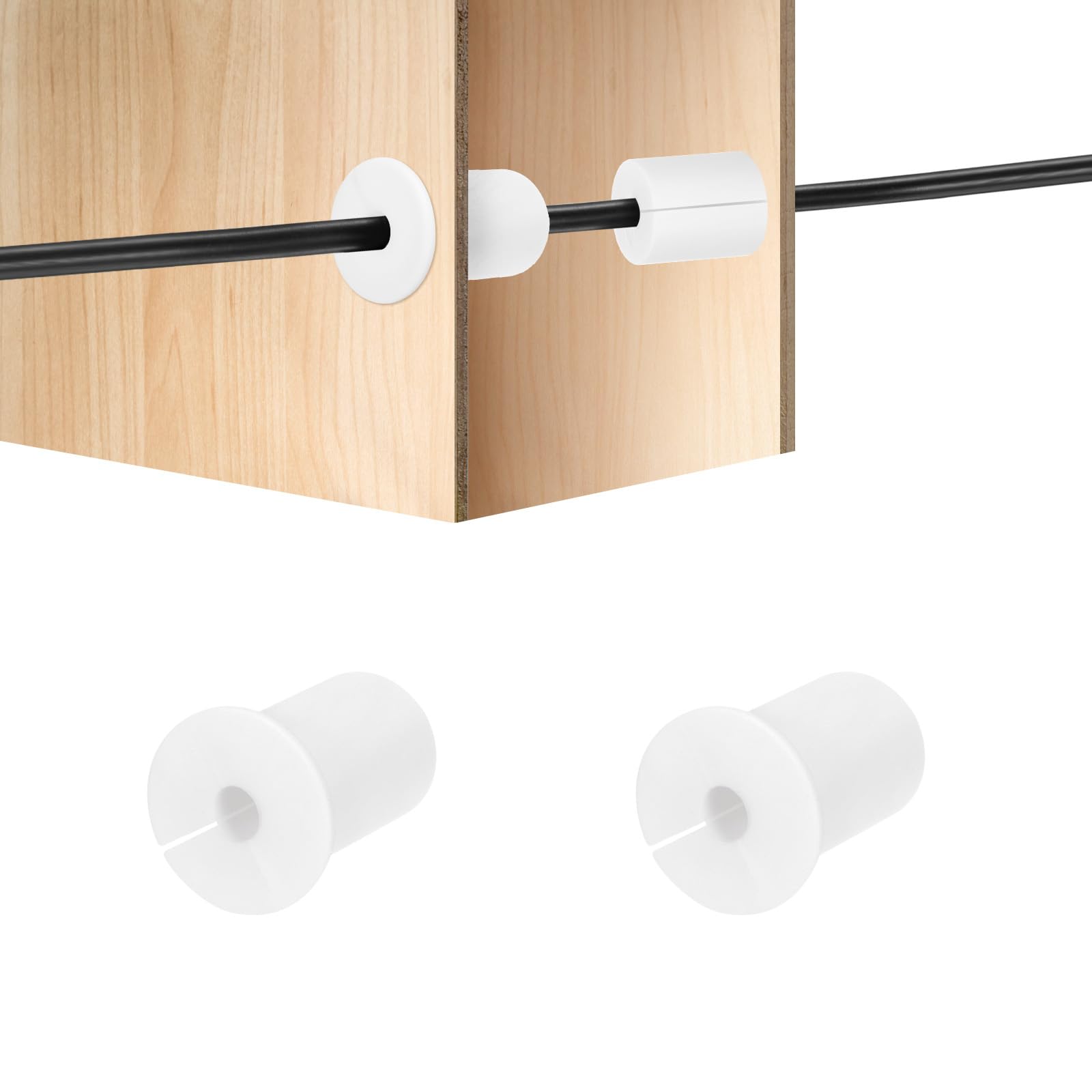 HiPicco 2Pcs Wall Grommets for Cables 1-Inch Silicone Cable Wall Bushing Feed Through Cable Routing Kit Accessories Wall Cable Pass Through for Ethernet with 7.5mm Hole, White
