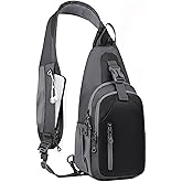 DAYELIVE Sling Bag for Mens Crossbody Bag Travel Sling Backpack Hiking Daypack Chest Bag Shoulder Bag, Large Cross Body Bag with Chest Phone Holder Black&Grey