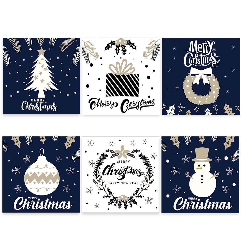 Merry Christmas Cards Pack of 24 (145 x 150 mm) Blue and White Theme Xmas Cards Pack of Christmas Cards with Envelopes Perfect for Seasonal Greetings