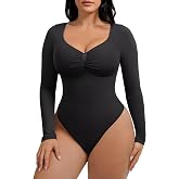 FeelinGirl Women's Long Sleeve Shapewear Bodysuit Tummy Control Body Suits | Sweetheart Neckline, Seamless, Going Out Tops, Thong, Plus Size, Soft