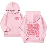 KEEVICI Cute Christian Graphic Hoodies For Girls God Flower Hoodie Kids Jesus Sweatshirt Religious Bible Verse Pullover