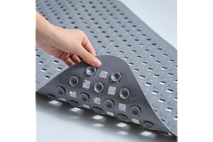 JIAJIE Diamond Pattern Non-Slip Bathtub Mat for Bathroom and Shower Room 35 x 16 Inch Bathroom Mat with Drain Holes and Suction Cups, Machine Washable