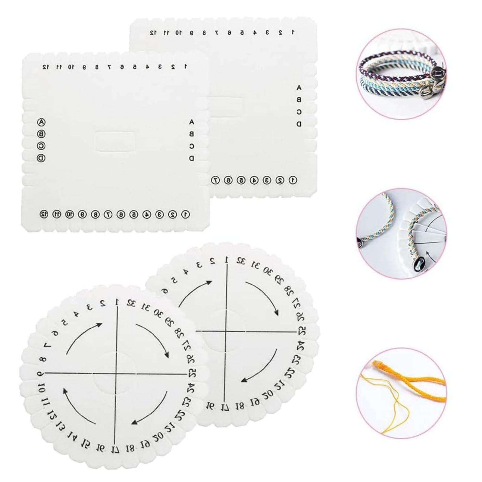 CVNRCLP 4-Pack Kumihimo Braiding Disks Set - Round & Square Foam Craft Plates for Beading, DIY Bracelets, and Jewelry Making - Ideal Knitting Tools for Craft Enthusiasts