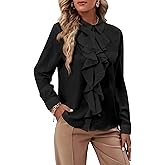 LYANER Women's Collar Neck Button Down Ruffle Front Long Sleeve Blouse Shirt Top