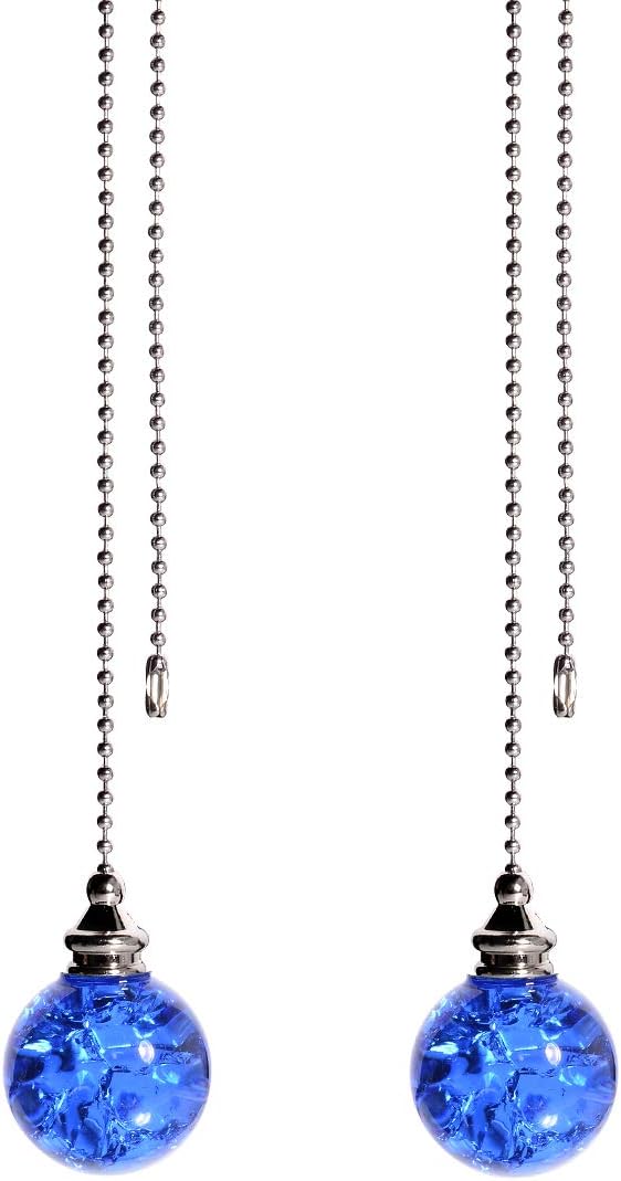 2PCS Blue Pull Chain Crystal Glass Ice Cracked Ball Pull Chain for Ceiling Fan Light Decoration 50cm Extension Chain - - 