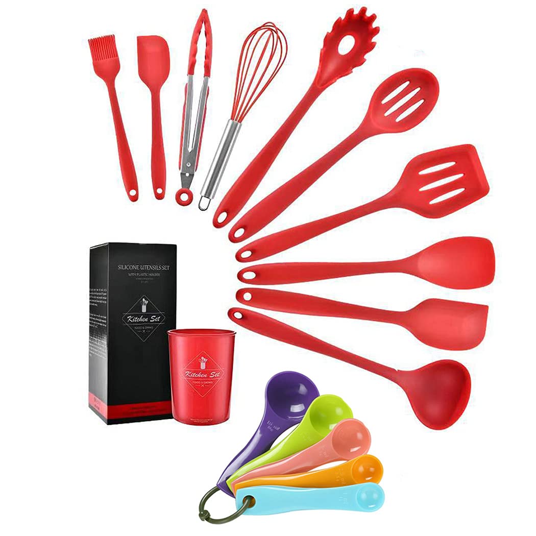 SIPLIV 16PCS Silicone Utensils Set Heat Resistant Cookware Utensils Kit Easy to Clean Kitchenware Kitchen Tools for Non-Stick Cookware - Red