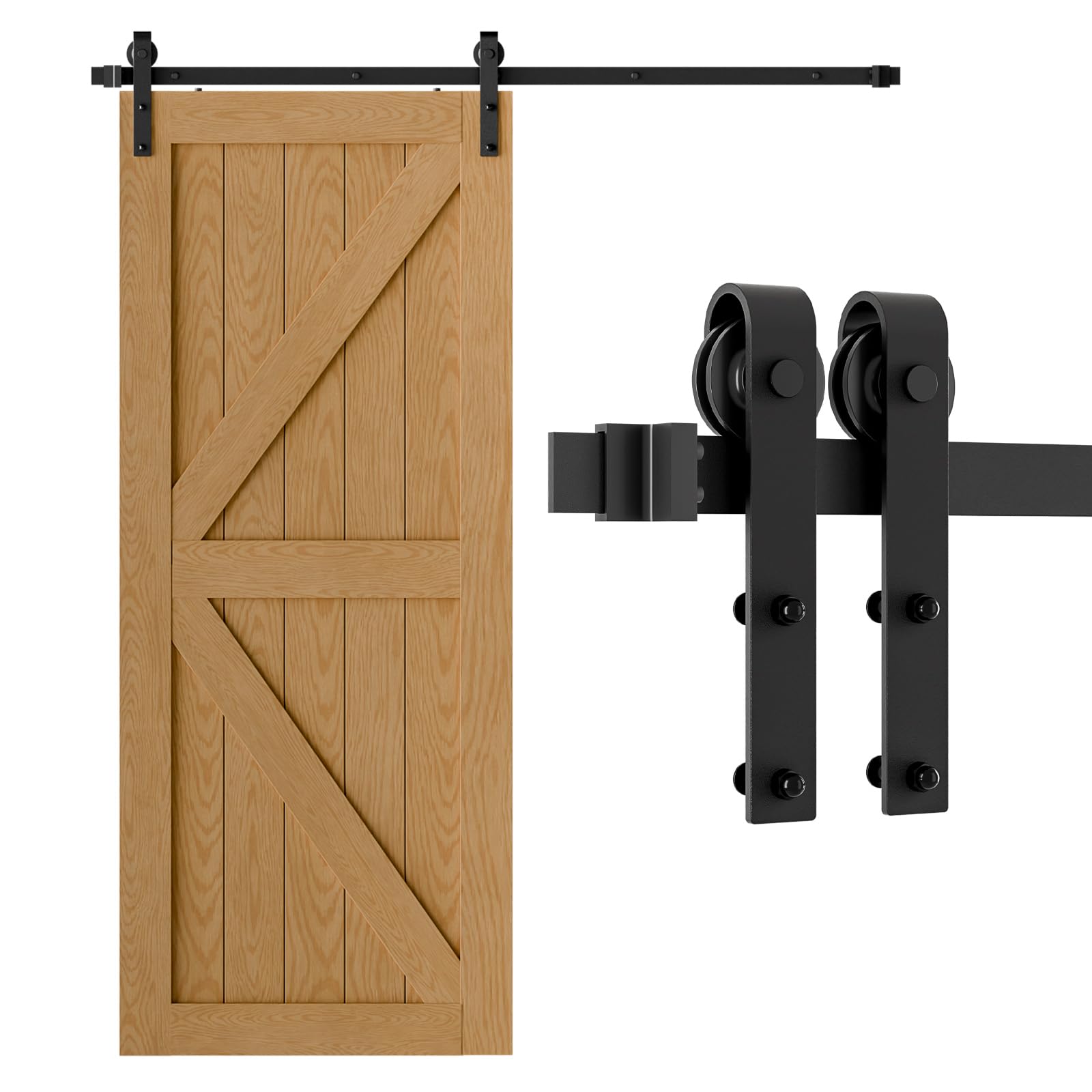 ETIASQSA 6.6FT/200CM Barn Door Hardware Kit, Sliding Door Track Barn Door Hardware Kit Closet Rail Roller Heavy Duty Wood Doors Hardware