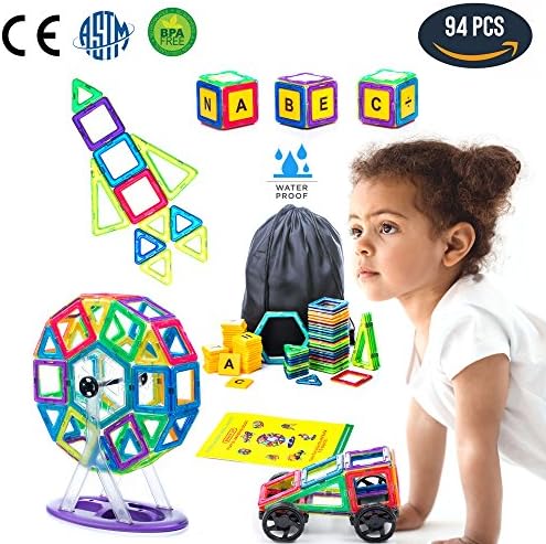 Magnetic Building Blocks - Magnetic Blocks Kids and Toddlers Learning Construction with Storage Backpack 94 pcs