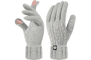 MA COWCF Winter Women's Cable Knit Gloves with Touchscreen figer hole Cashmere Elastic Thermal Warm Gloves for Cold weather