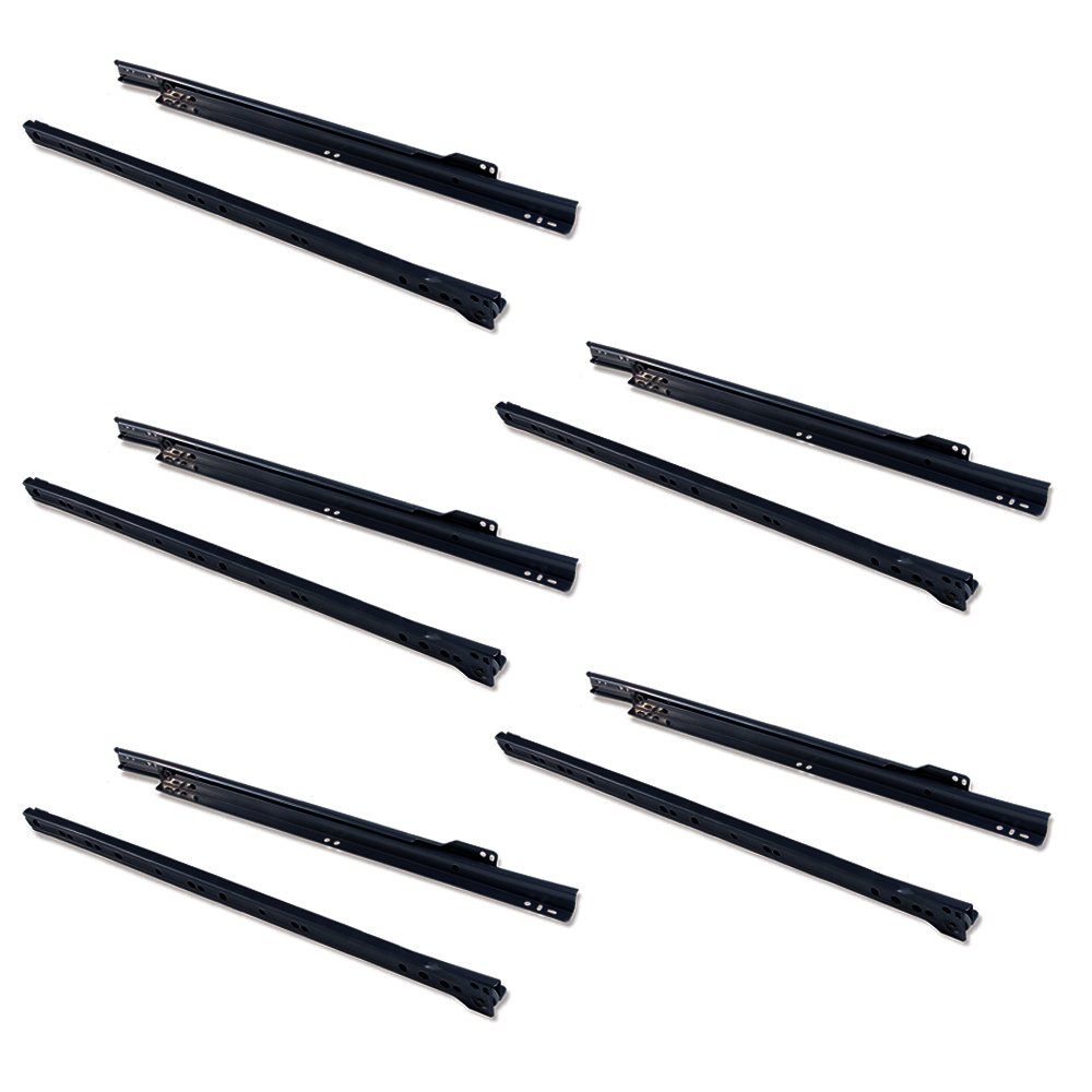 Emuca - Drawer runners 450mm (17,7 inch) with partial extension in black colour, set of 5 sliders for drawer
