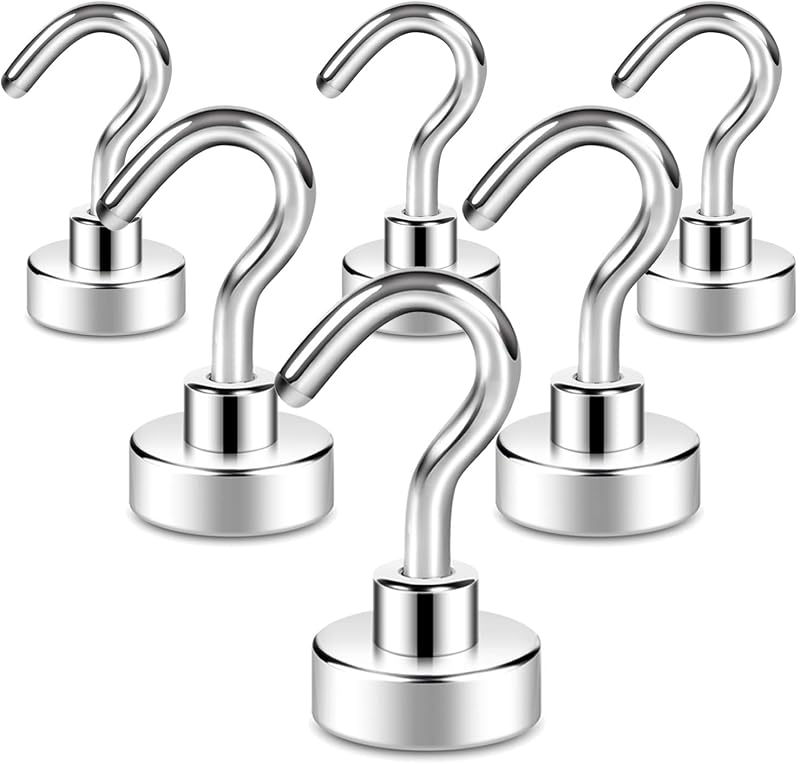 Neosmuk Magnetic Hooks Pack of 6 22 lb+ Heavy Duty Fridge Hangers Silvery White