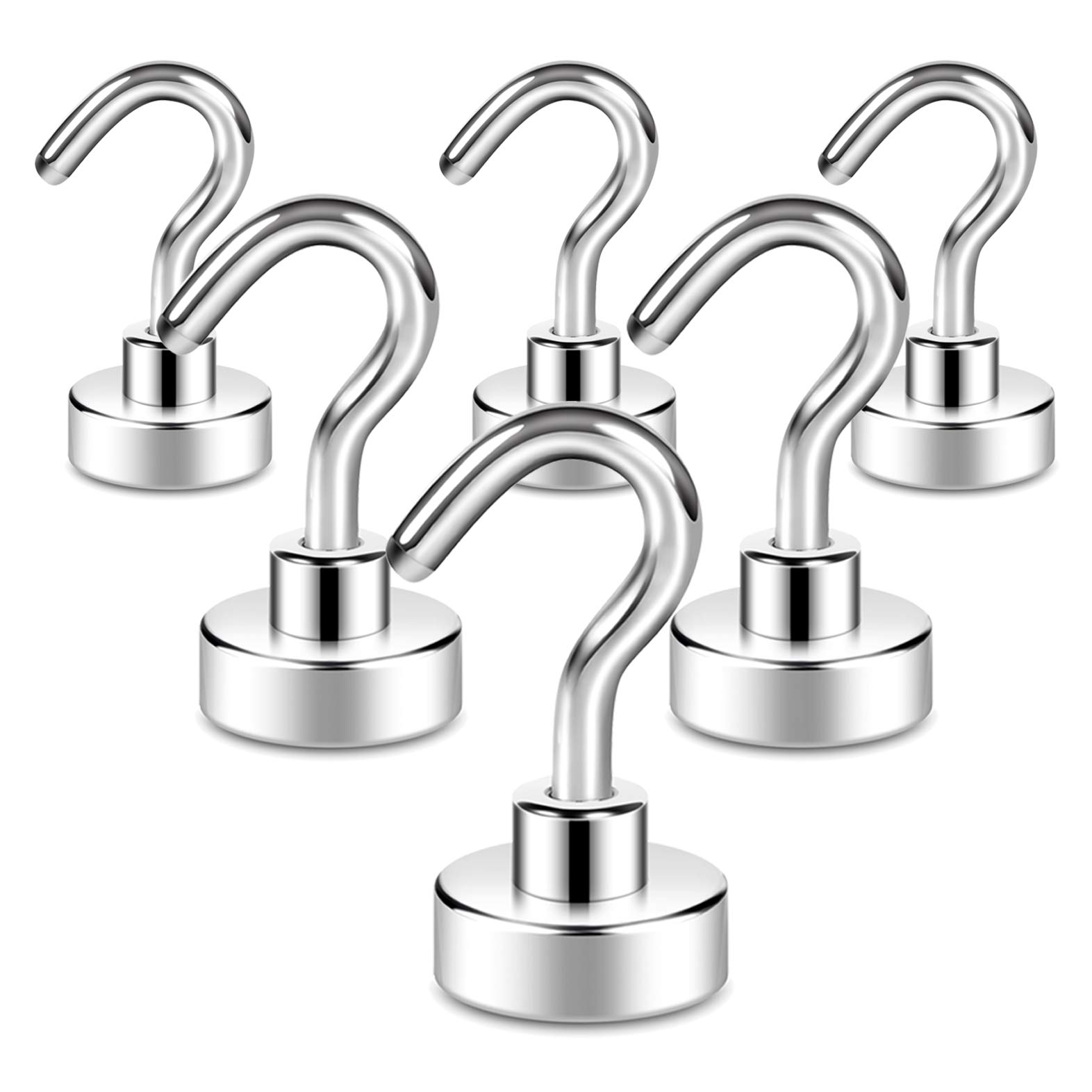 Neosmuk Magnetic Hooks, 22 lb+ Heavy Duty Magnets with Hook for Fridge, Extra Strong Super Cruise Hook for Hanging, Magnetic Hanger for Curtain, Grill, Towel, Ceiling (Silvery White, Pack of 6)