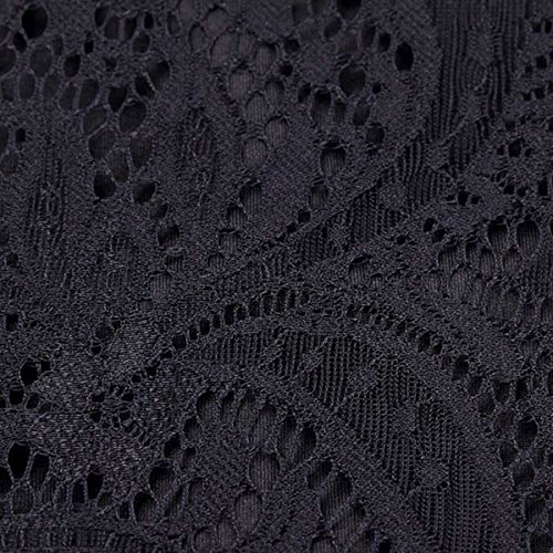V.C.Formark Women's V Neck Lace Sleeves Beading Long Evening Party Prom Dress,Black,S