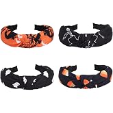 Budsmile 4 PCS Headbands for Women Girls Halloween Pumpkin Sugar Skeleton Skull Ghost Hairbands Gifts Makeup Hair Hoop