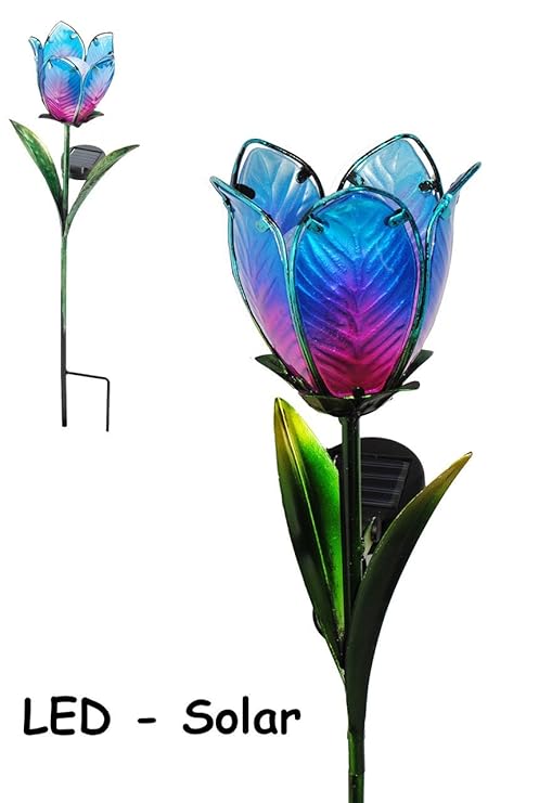 Solar Leuchte " Blume " - Tulpe - blau & pink - mit LED Licht