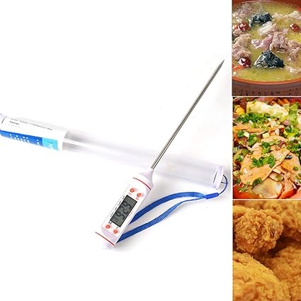 Digital BBQ Thermometer, Probe Meat Thermometer Kitchen Cooking BBQ Food Thermometer Cooking Stainless Steel Water Milk Thermometer (White)