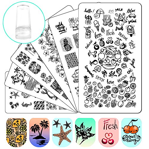 Ejiubas Nail Stamper Stamping Plates Nail Stamping Kit - 3pcs Double-sided Nail Stamp Plates & 1 pcs Clear Nail Polish Stamper Scraper