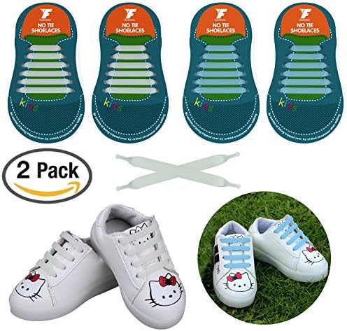 No Tie Shoelaces for Kids and Adults, YUANFENG Tieless Elastic Silicone Waterproof Flat Athletic Running Shoe Laces (Kids Size-Color Changing Purple+Color Changing Blue)