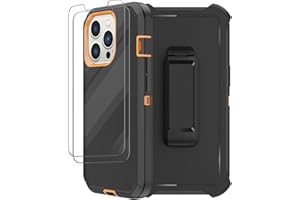 RUBCASE for iPhone 14 Pro Max Case (6.7”) with Belt Clip Holster, 2X Screen Protector, Heavy Duty Military Grade Full Body Shockproof Drop Proof Protective Cover for iPhone 14 Pro Max (Orange)