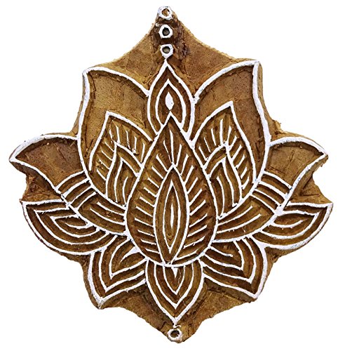 Lotus Pattern Wooden Hand Block Printing Te x tile Carved Blocks Print Stamps - Thumbnail 4