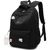 HuiLeo School Backpack for Teen Girls Cute Bookbag for High Middle School College Aesthetic Laptop Back Pack,Black