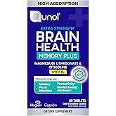 Qunol Brain Health Memory Plus with B6, Magnesium L-Threonate & Citicoline, Clinically Tested Ingredients to Improve Memory, Focus, Attention and Productivity, 60 Count (Pack of 1)