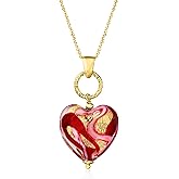 Ross-Simons Italian Red and Pink Murano Glass Heart Necklace in 18kt Gold Over Sterling