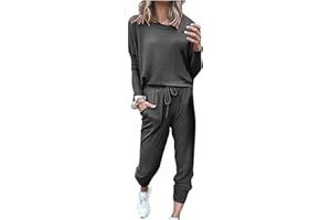 hmbudp Two Piece Fall Outfits for Women 2024 Long Sleeve Striped/Color Block Tops and Pants Lounge Sets Tracksuit with Pocket