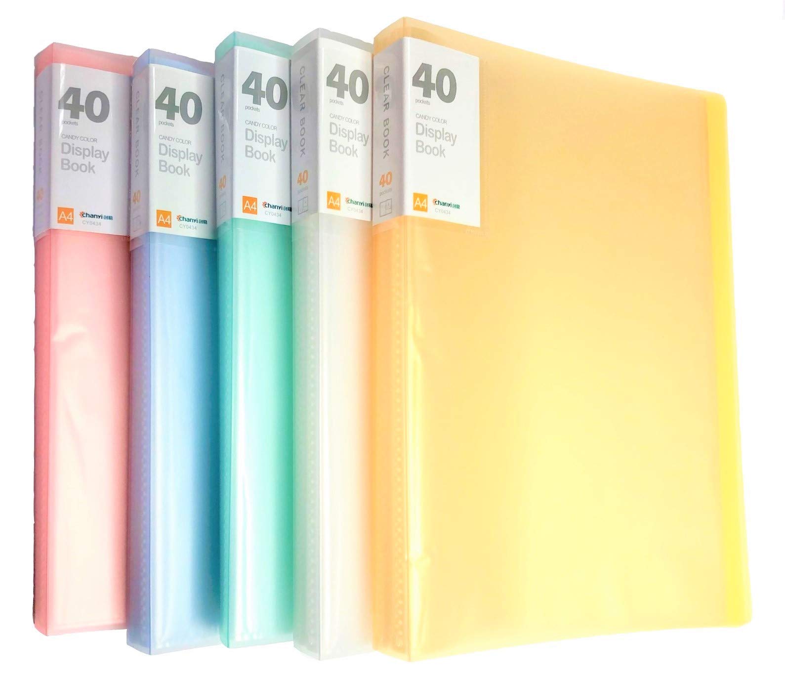 KAHEIGN 5Pcs A4 PP Display Book, 40 Transparent Pockets Solid Polypropylene Presentation Book Projekt Folder Display Folder Translucent Cover for Brochures Reports Certificates(5 Colors)