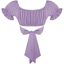 COOUFE Women's Crop Tops Ruffle Short Sleeve Tie